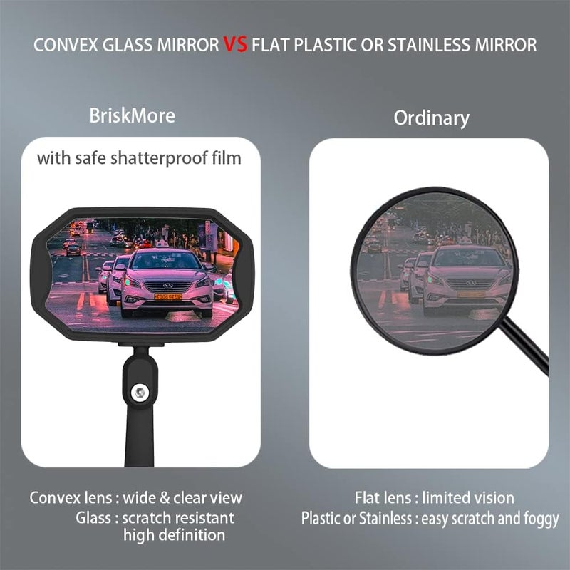 BriskMore Bar End Bike Mirrors, High–Definition Convex Glass Lens for E-Bike Handlebars, Scratch Resistant, Safe Rearview 1 Pair Bicycle Mirror(Right And Left Side) - Image 4